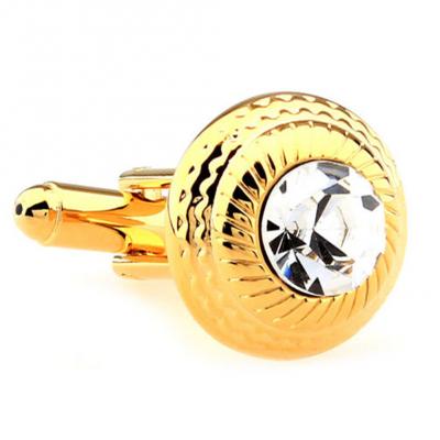 Gold Saucer Cut Crown Crystal Cufflinks.JPG